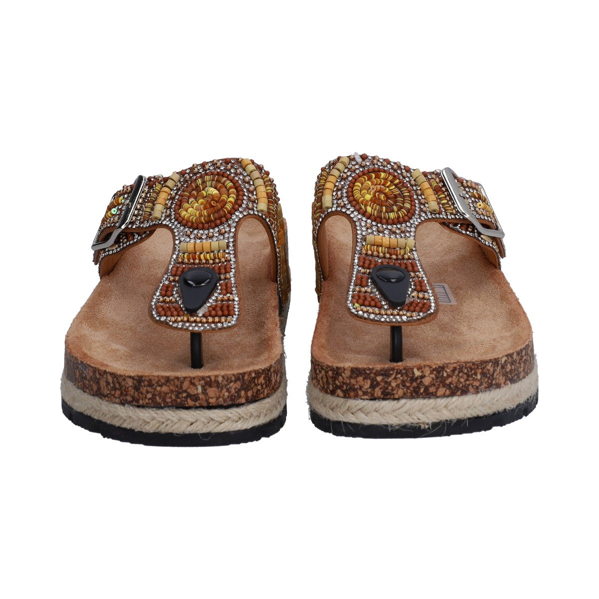 Sandalia Casual Dama Naranja Multicolor Plataforma Baja