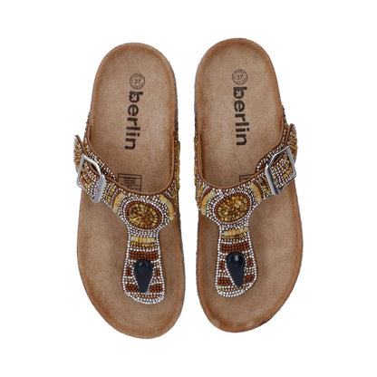 Sandalia Casual Dama Naranja Multicolor Plataforma Baja