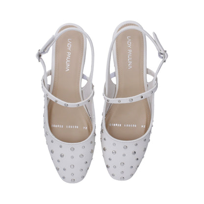 Zapatilla Dama Berlin Blanca con Estoperoles Destalonada