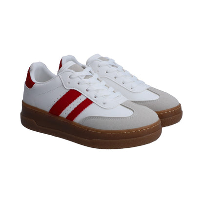 Tenis Dama Casual Berlin Blanco Y Rojo Suela Marrón