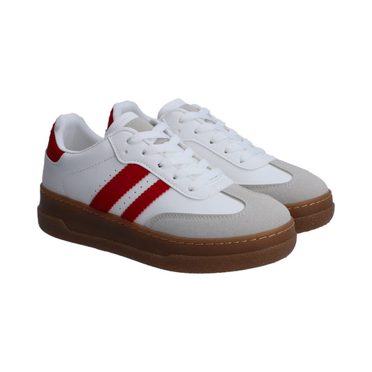 Tenis Dama Casual Berlin Blanco Y Rojo Suela Marrón