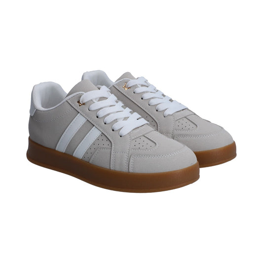 Tenis Dama Casual Berlin Gris Con Blanco Suela Marrón