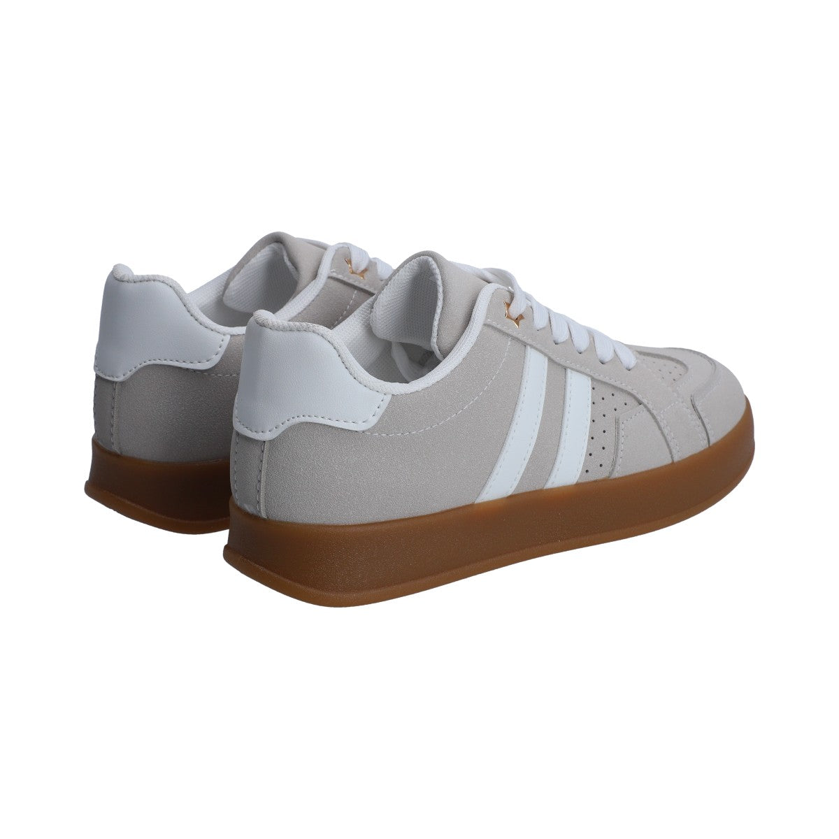 Tenis Dama Casual Berlin Gris Con Blanco Suela Marrón