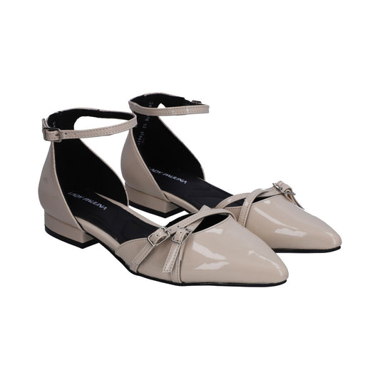 Zapatilla Dama Berlin Charol Hueso Tacón Bajo