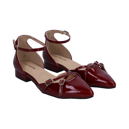 Zapatilla Dama Berlin Charol Vino Tacón Bajo