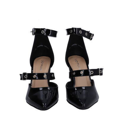 Zapatilla Dama Lady Paulina Charol Negro con Ojillos
