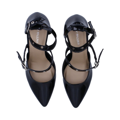 Zapatilla Dama Lady Paulina Charol Negro con Ojillos
