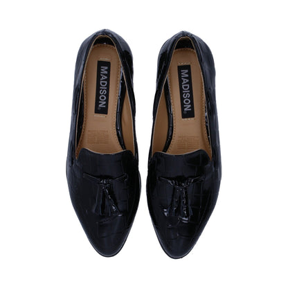 Mocasín Dama Casual Acabado Croco Negro