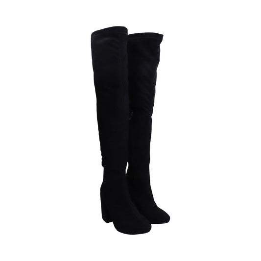 Bota Dama Negra Tubo Ajustable De Tacón